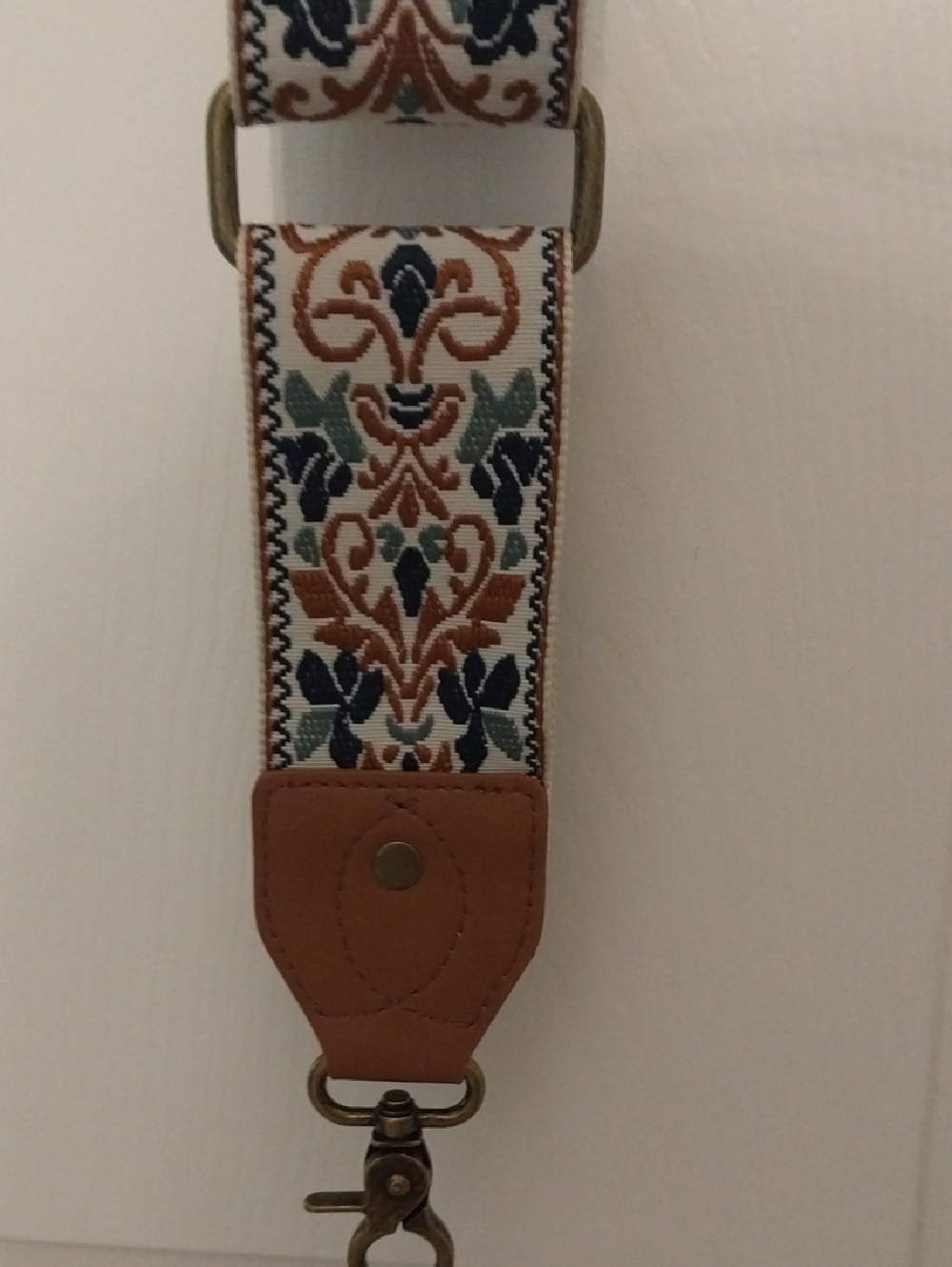 Embroidered Boho Guitar/Bag Strap in Navy, Rust & Cream Purse Or Laptop - Picture 2 of 3